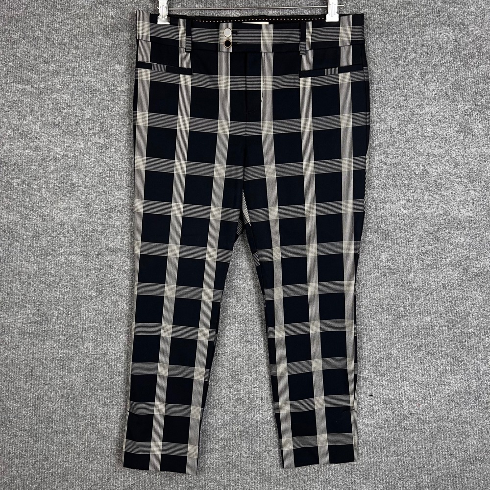 Anthropologie The Essential Slim Pants Womens 10 Black Plaid Excellent Trousers